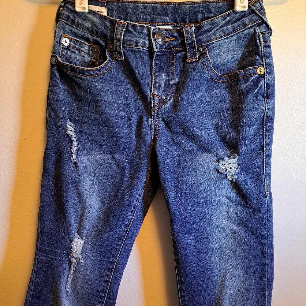 True Religion Distressed Geno Relaxed Slim Adjustable Waistline Denim Jeans - Picture 4 of 10